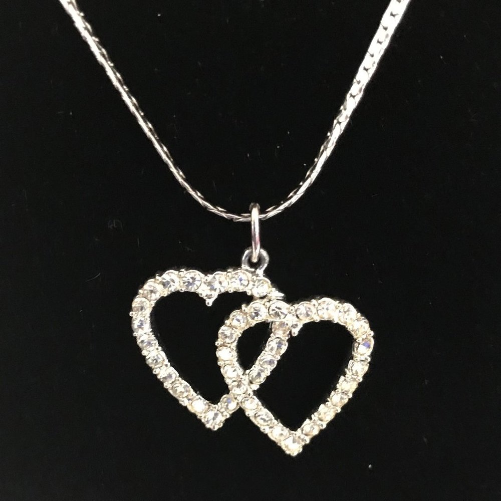 Interlocking Double Rhinestone Hearts Pendant - image 1